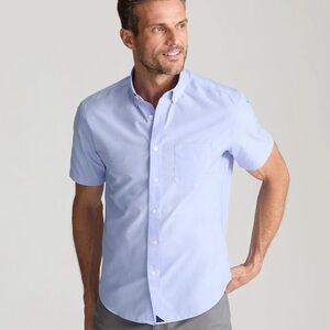 UNTUCKit Wrinkle-Free Short-Sleeve Hillstowe Button-Down Blue Shirt Size Medium